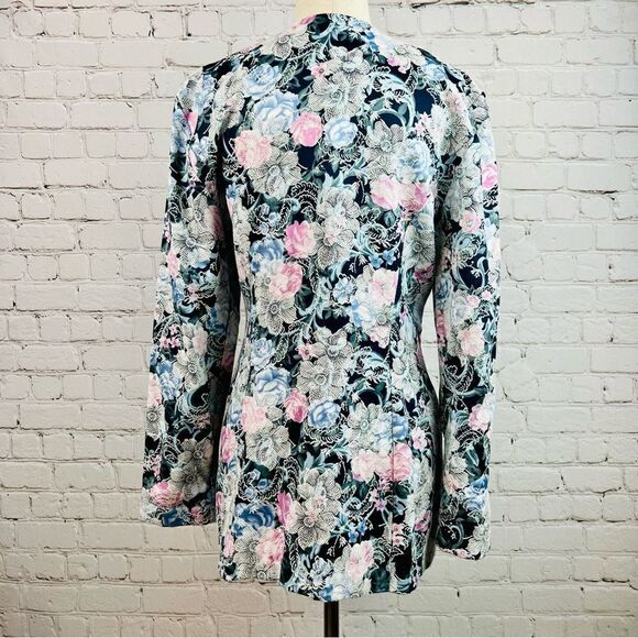 Vintage 90s Breakin’ Loose Navy Floral Tapestry Blazer - Picture 5 of 15